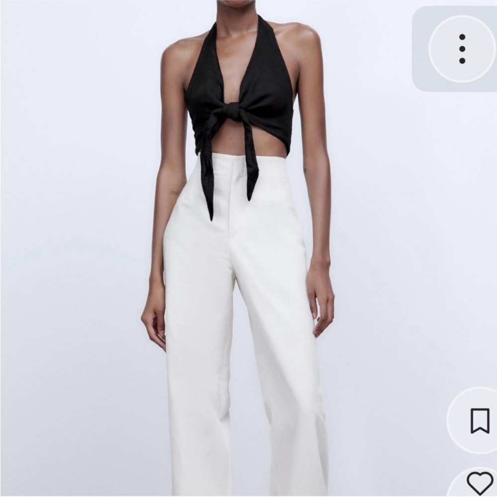 NWT Zara Black Halter Tie-Front Vacation Clean Girl Linen Top - Picture 2 of 7